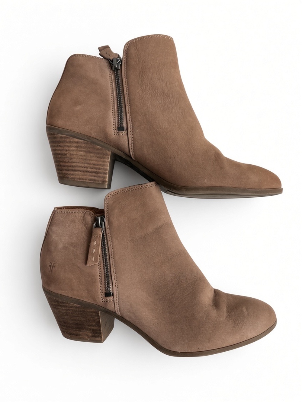 Frye Judith Double Zip Suede Taupe Western Ankle Boots 8.5